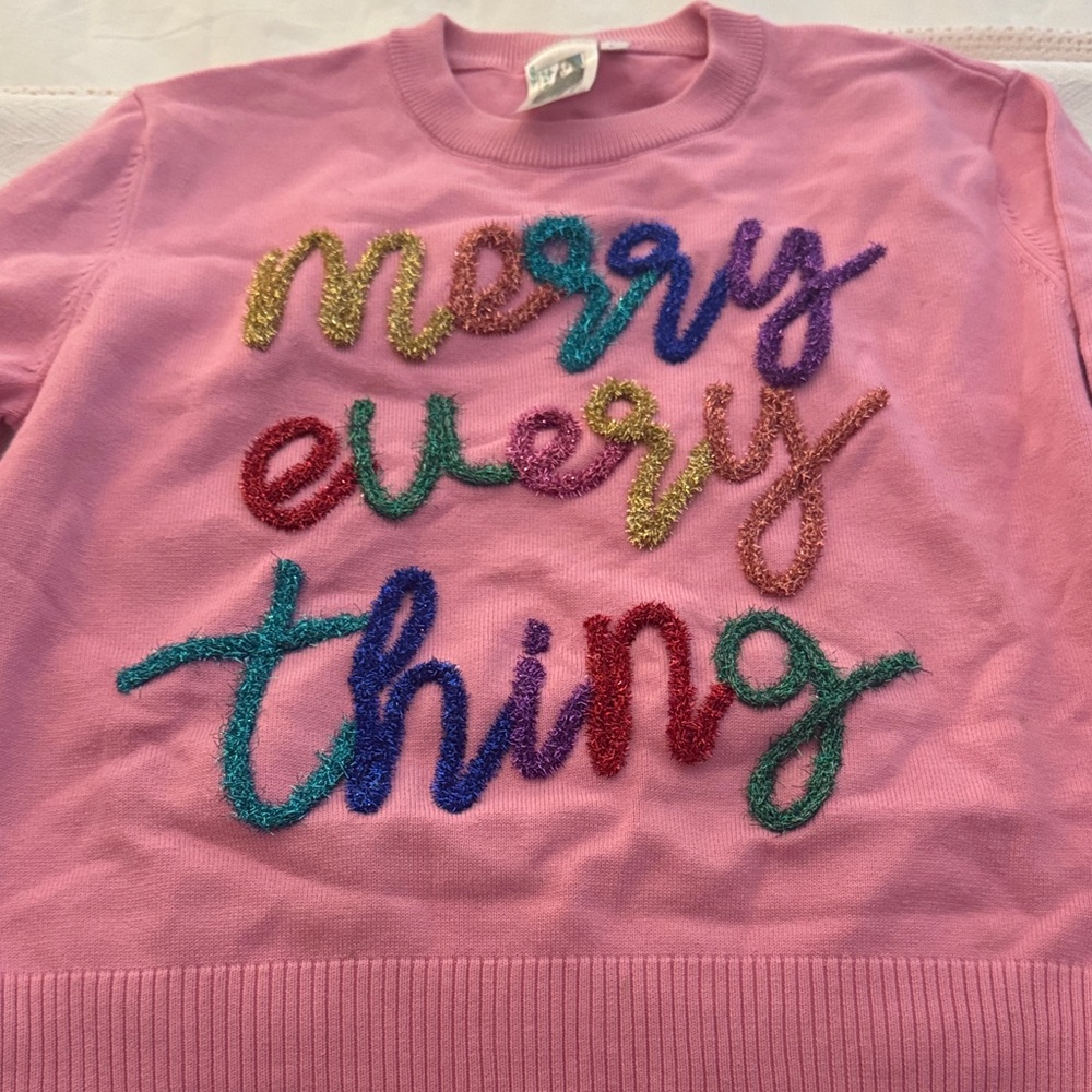 Girls Large Pink Queen of Sparkle Merry Everything Sweater